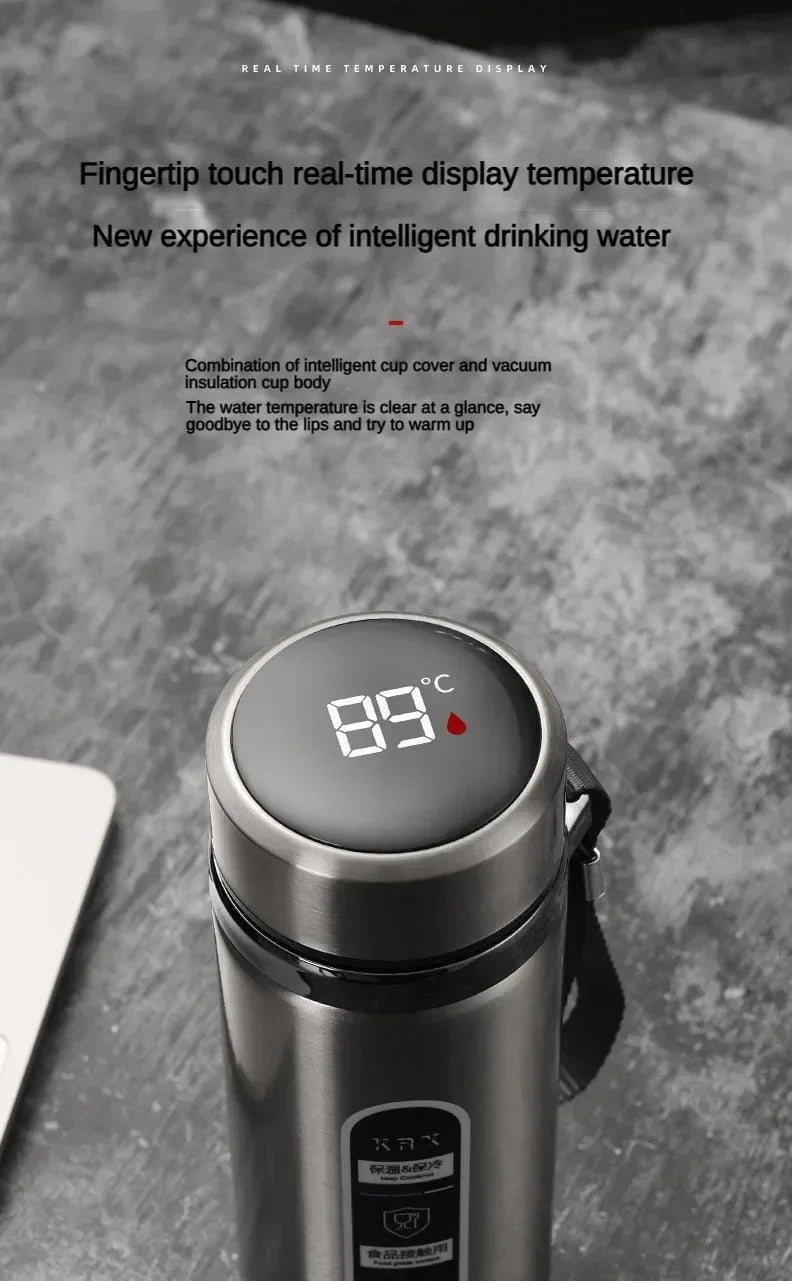 Botella de Agua para Té Thermos SUS304 500ML-1Litro Termo de Acero Inoxidable con Pantalla LED de Temperatura, Taza Portátil