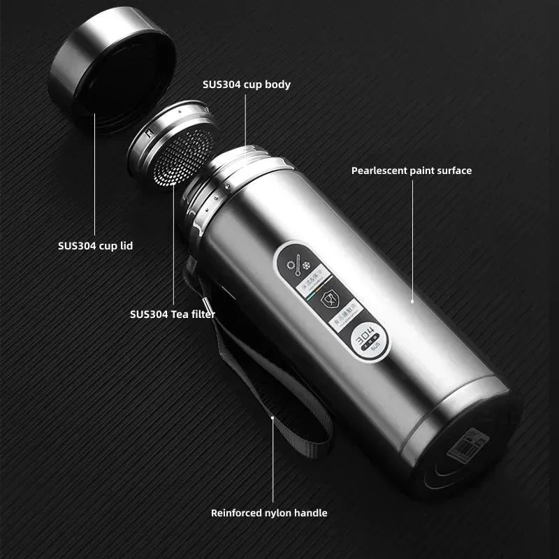 Botella de Agua para Té Thermos SUS304 500ML-1Litro Termo de Acero Inoxidable con Pantalla LED de Temperatura, Taza Portátil