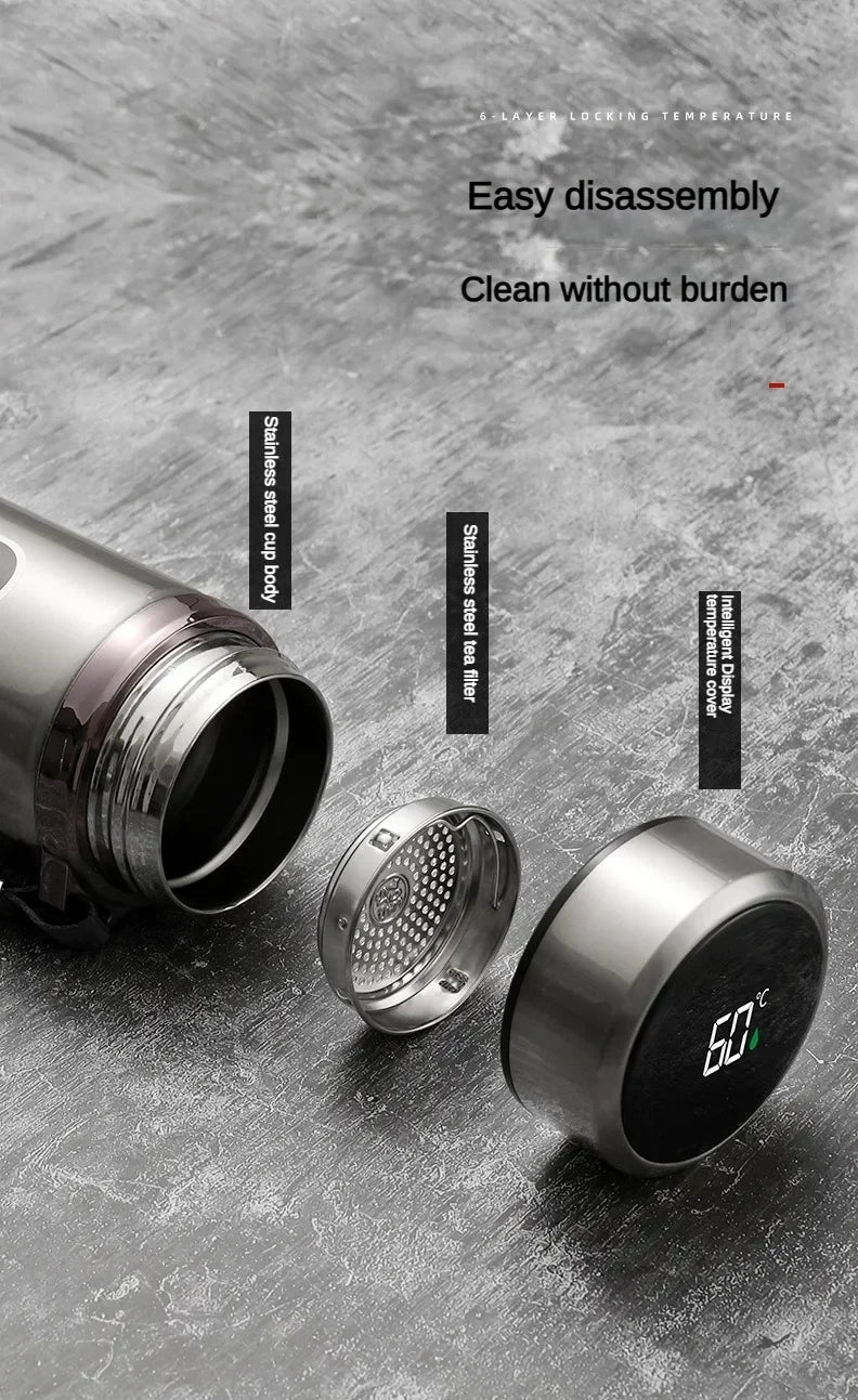 Botella de Agua para Té Thermos SUS304 500ML-1Litro Termo de Acero Inoxidable con Pantalla LED de Temperatura, Taza Portátil