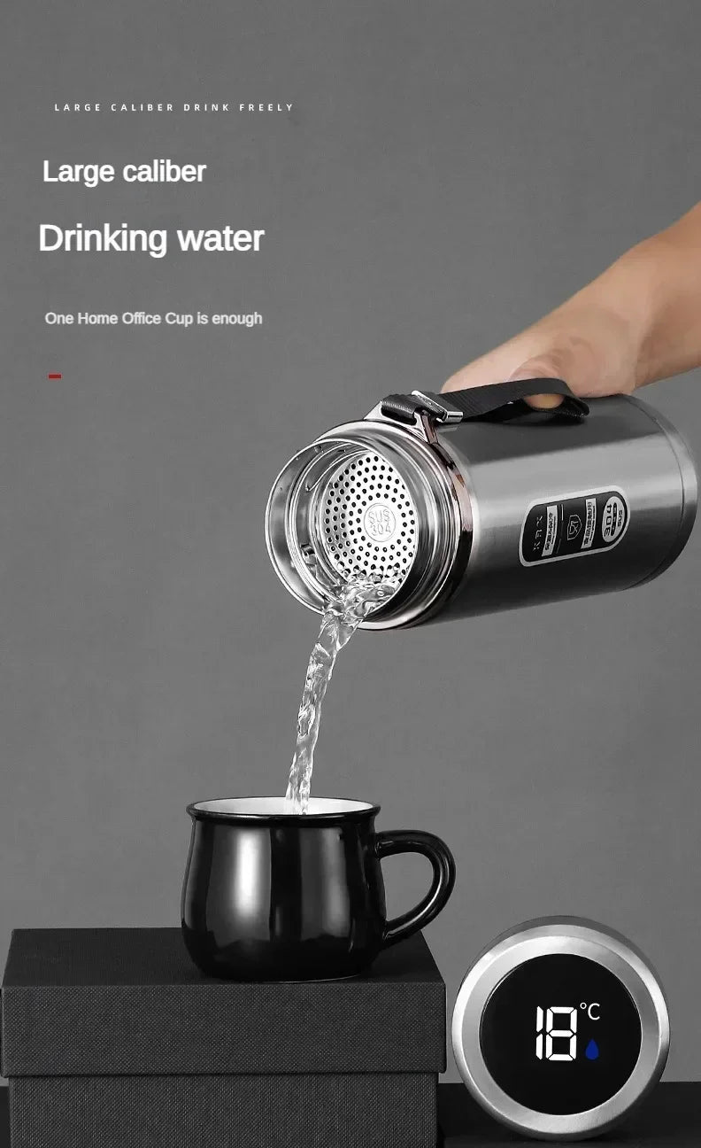 Botella de Agua para Té Thermos SUS304 500ML-1Litro Termo de Acero Inoxidable con Pantalla LED de Temperatura, Taza Portátil