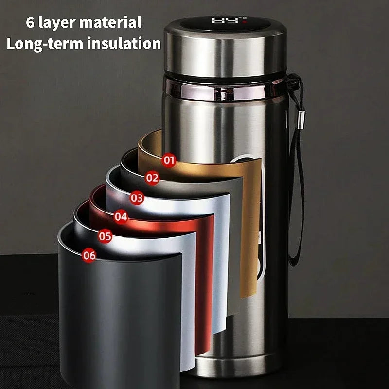 Botella de Agua para Té Thermos SUS304 500ML-1Litro Termo de Acero Inoxidable con Pantalla LED de Temperatura, Taza Portátil